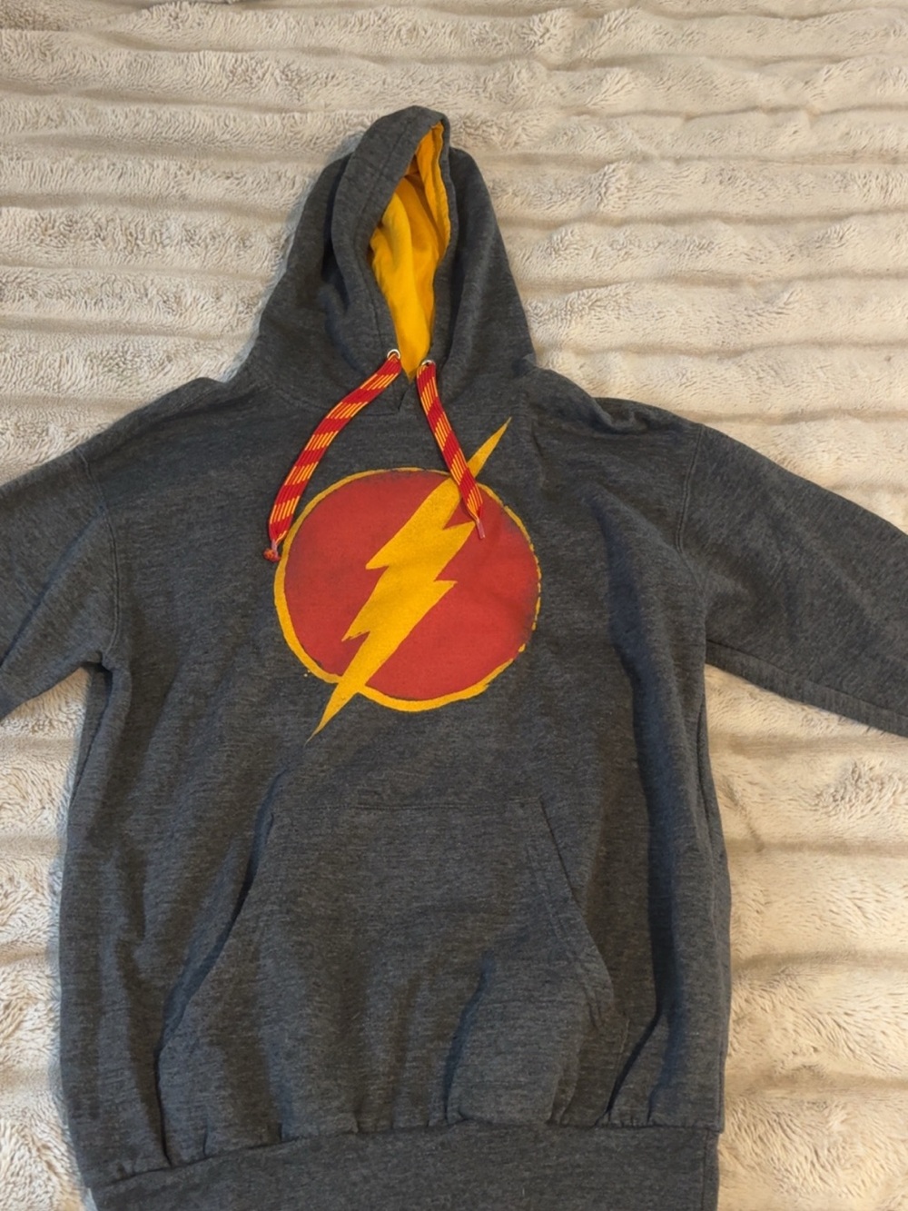Grey Hoodie with Yellow & Red Lightning Emblem